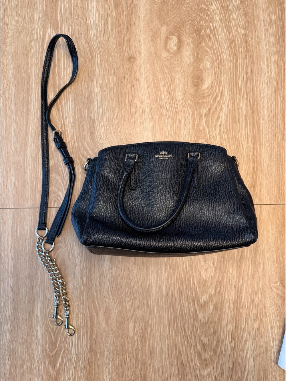 COACH Mini Sage Carryall Black Leather Handbag Shoulder Bag Women